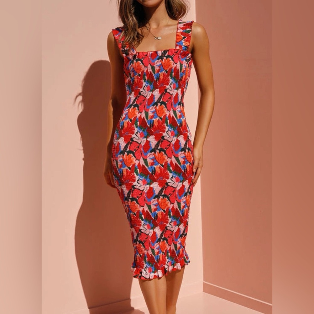 TOPERTH 🖤 Jungle Floral Red and Black Dress